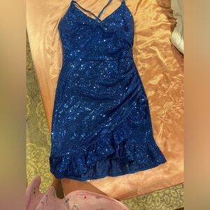 Cefian blue sparkle dress with ruffle, worn once for homecoming